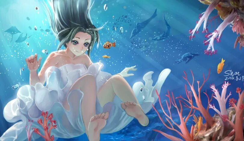 Аниме девочка под водой 13