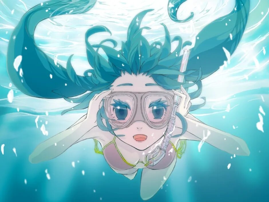 Аниме девочка под водой 15