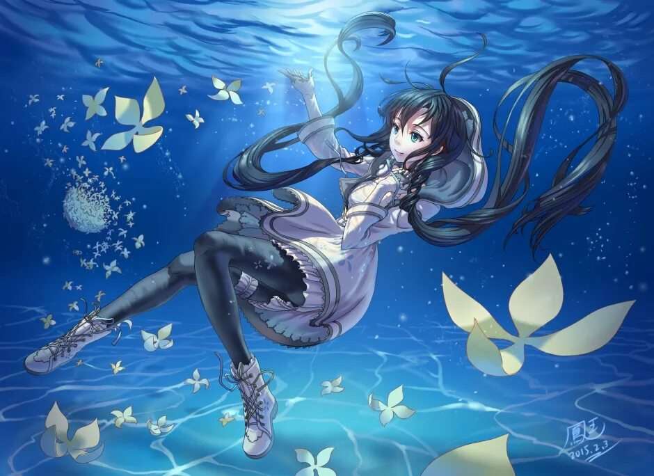 Аниме девочка под водой 19