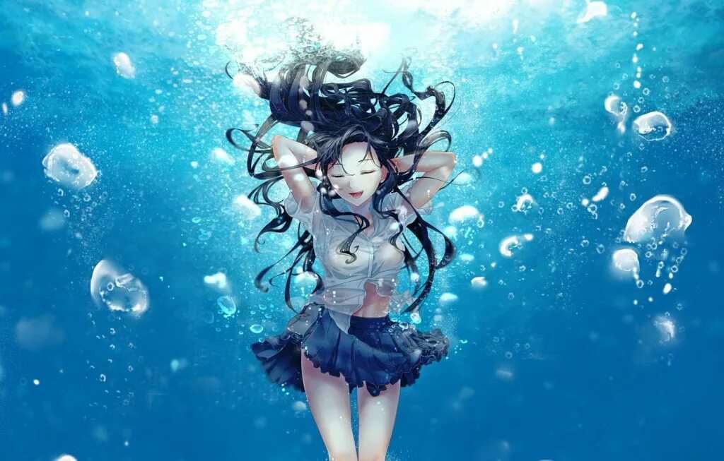 Аниме девочка под водой 3