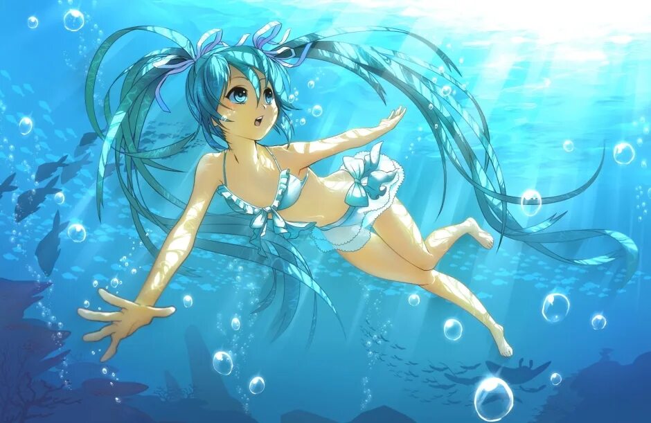Аниме девочка под водой 4