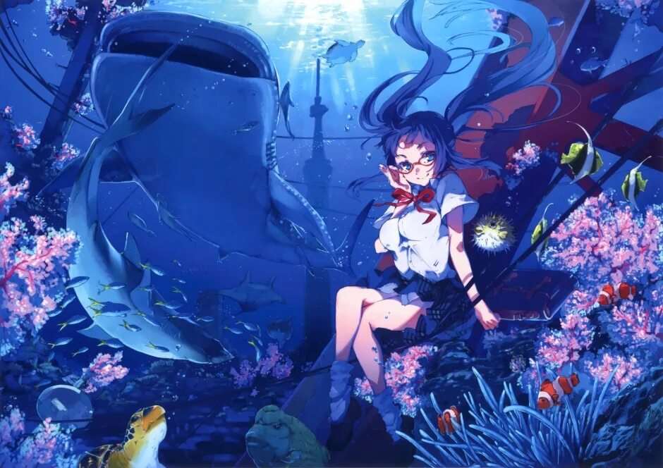 Аниме девочка под водой 8