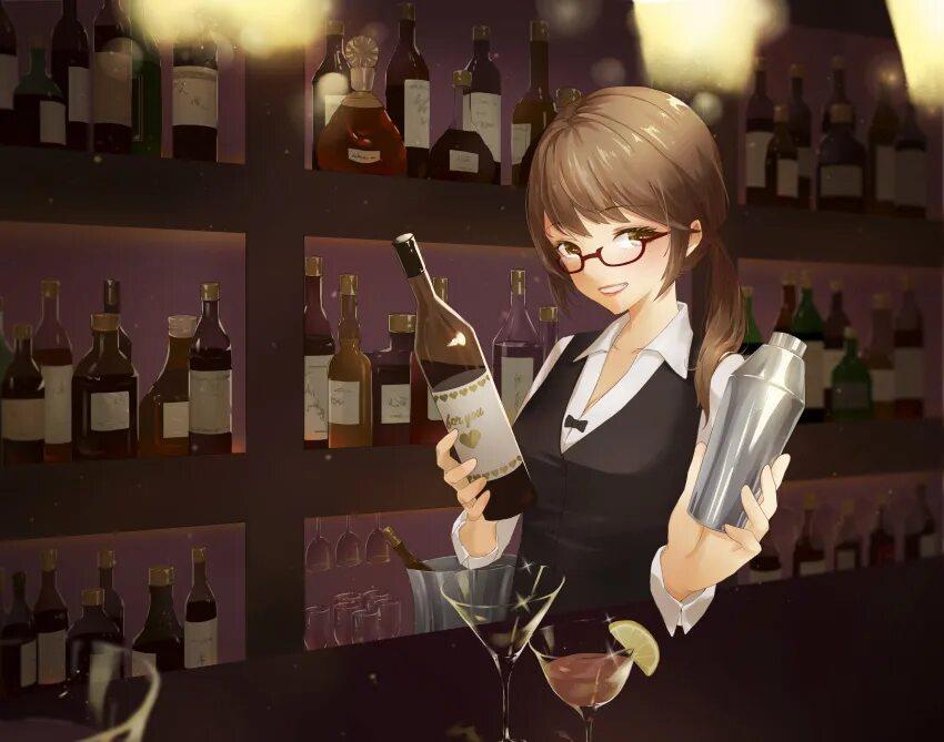 Аниме девушка бармен