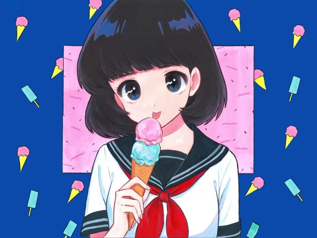 Аниме девушка с мороженым 16
