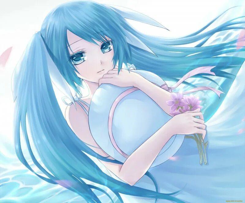 Девочка с синими волосами из аниме 17