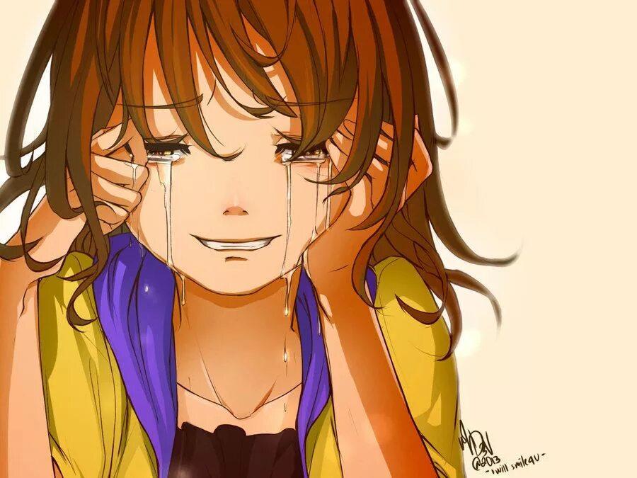 Девушка аниме плачет и улыбается 2