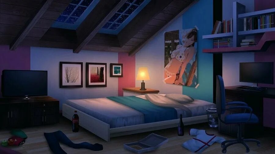 Комната аниме фон без людей спальня 20